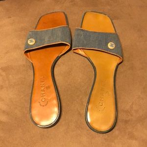 Chanel blue jean slides